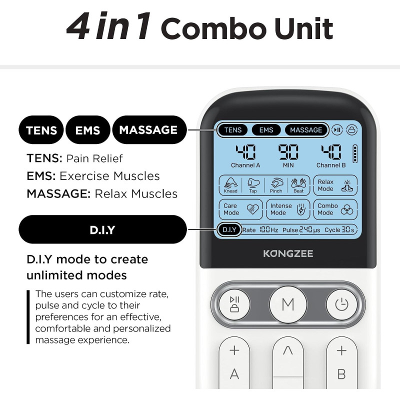 Stimulateur Musculaire 4 en 1 TENS EMS Massage Rechargeable FDA
