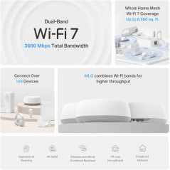 TP-Link Deco 7 BE23 WiFi 7 Mesh - 3.6 Gbps, 6500 Sq.Ft.