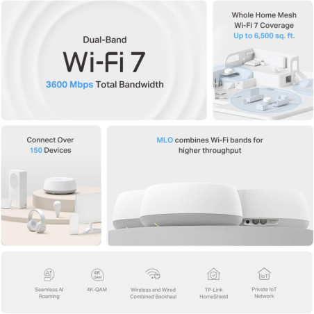 TP-Link Deco 7 BE23 WiFi 7 Mesh - 3.6 Gbps, 6500 Sq.Ft.