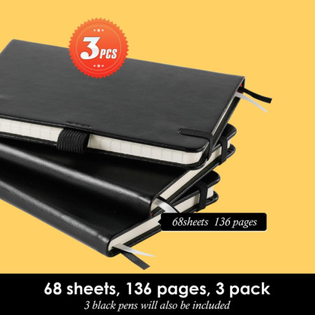 Small A6 Notebook Pocket Journal 3-Pack, 3.7 x 5.7, Black Leather Cover