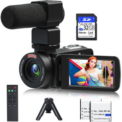 VETEK Caméra Vidéo 1080P 30MP Vision Nocturne IR Vlogging