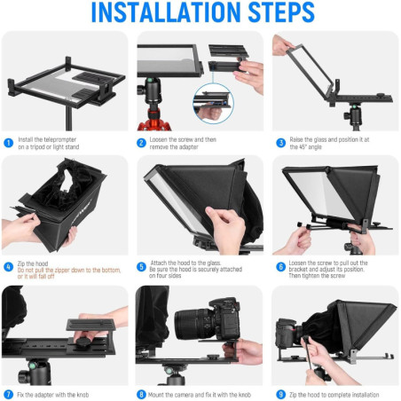 NEEWER X12 Téléprompteur 14 en Alliage d'Aluminium pour iPad, Tablette, Téléphone, Appareil Photo