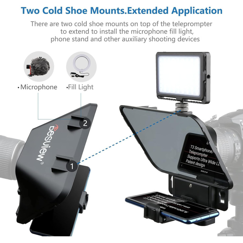 Desview T3 Portable Teleprompter for Camera, Smartphone & Tablet up to 10
