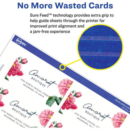 Avery 2 x 3.5 White Printable Business Cards, 100 Sheets, Sure Feed Technology for Inkjet Printers (28371)