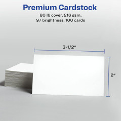 Cartes de visite Avery imprimables 2x3.5 blanches, 100 pcs