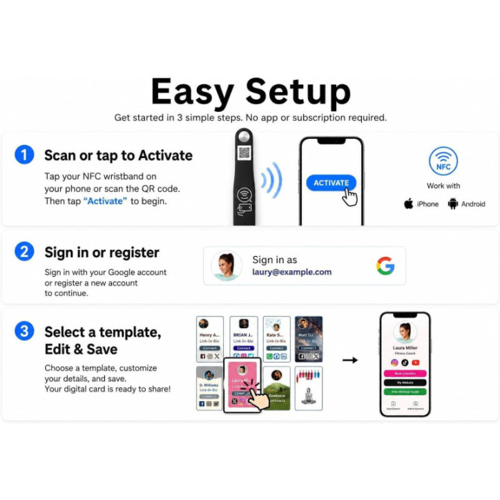 Adjustable Black NFC Smart Business Card Wristband - Easy Contact Sharing Adjustable Black NFC Smart Business Card Wristband - Easy Contact Sharing