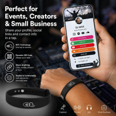 Adjustable Black NFC Smart Business Card Wristband - Easy Contact Sharing