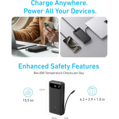 Anker 20,000mAh Power Bank with Built-in USB-C Cable – Black Travel Essential