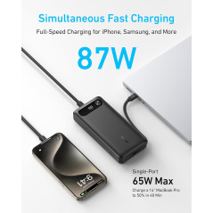 Anker 20,000mAh Power Bank with Built-in USB-C Cable – Black Travel Essential