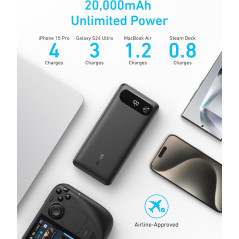 Anker 20,000mAh Power Bank with Built-in USB-C Cable – Black Travel Essential