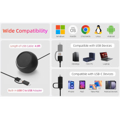 USB-Powered Computer Speaker for PC & Laptop with USB-C Adapter