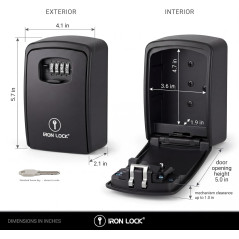 Iron Lock® XXL Wall Mount Key Lock Box - Outdoor Combination Code Black