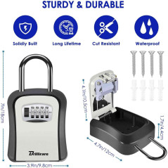 Waterproof 4-Digit Key Lock Box with Removable Shackle – Grey