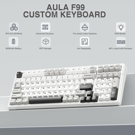 AULA F99 Clavier Mécanique Sans Fil RGB Tri-Mode USB-C