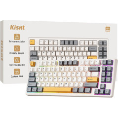 Clavier mécanique sans fil Kisnt KN85 75%, Bluetooth/2.4GHz/USB-C, RGB, switches hot-swappable, Beige rétro