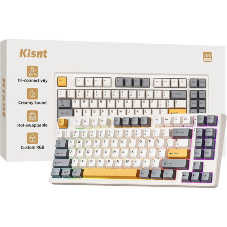 Kisnt KN85 Wireless 75% Mechanical Keyboard, Bluetooth/2.4GHz/USB-C, Hot-Swappable, RGB, Retro Beige