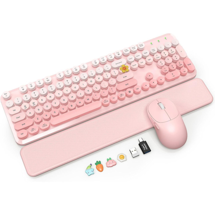 Wireless Keyboard & Mouse Combo with Magnetic Soft-Touch Pink Wrist Rest Wireless Keyboard & Mouse Combo with Magnetic Soft-Touch Pink Wrist Rest