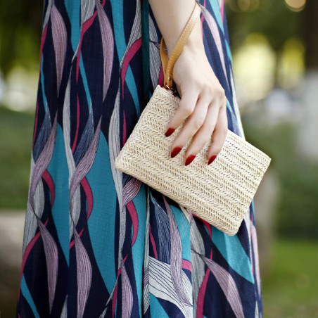 Sac Paille Femme Été Boho Pochette Plage Zippée Manchette