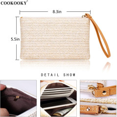 COOKOOKY Women's Bohemian Straw Clutch Bag – Summer Beach Wristlet Wallet with Zipper