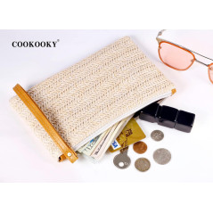 COOKOOKY Women's Bohemian Straw Clutch Bag - Summer Beach Wristlet