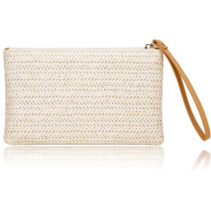Sac Paille Femme Été Boho Pochette Plage Zippée Manchette