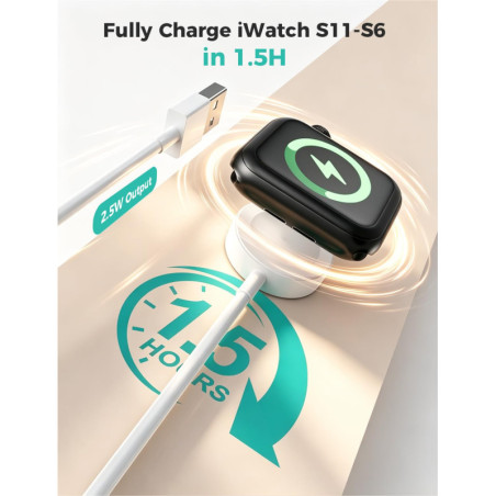 Câble Magnétique de Charge USB Portable 3.3FT Compatible Apple Watch Series 2 à 11 et SE-3
