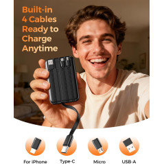 Chargeur Portable 10000mAh 4 Câbles Intégrés, 40% Plus Compact