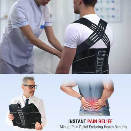 Back Brace Posture Corrector for Men & Women, Spine Alignment, Lower Back Pain Relief, Black Large (Waist 40-47)