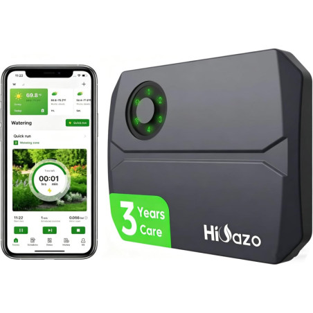 Smart Sprinkler Controller 2.4GHz WiFi, 4 Zones, 16 Plans, Auto Skip Rain/Freeze/Wind, App Enabled, 10-Min Install