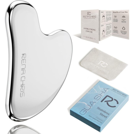 Rena Chris Outil Gua Sha Visage en Acier Inoxydable - Argent