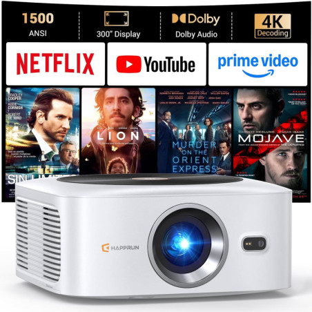 HAPPRUN Outdoor Smart Projector 4K Decoding, Built-in Apps & 30W Dolby Audio System