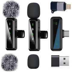 Microphone Lavalier Sans Fil Noir pour iPhone, Android, Streaming, Enregistrement Vidéo, Interviews