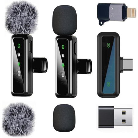Wireless Lavalier Microphone for iPhone, Android, Computer – Mini Mic for Streaming, Recording, Interviews (Black)