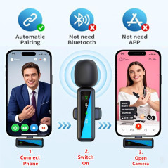 Microphone Lavalier Sans Fil pour iPhone & Android - Noir