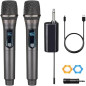 Microphone sans fil rechargeable duo, fréquence fixe, dynamique, karaoké, mariage, DJ, fête, Église, 200 ft, gris. Microphone sans fil rechargeable duo, fréquence fixe, dynamique, karaoké, mariage, DJ, fête, Église, 200 ft, gris.