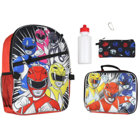Sac à dos Power Rangers 5 pièces avec boîte à déjeuner, étui gadget, mousqueton et gourde 16