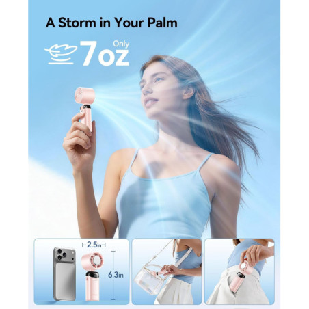 Ventilateur Portable KIMMOO Turbo 21000 RPM avec Glacière, Rechargeable, 14H, Rose, Pour Voyage