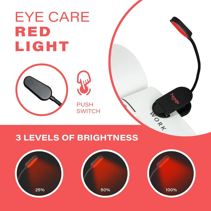 Hooga Red Book Light 625nm LED Rechargeable, Protection Yeux