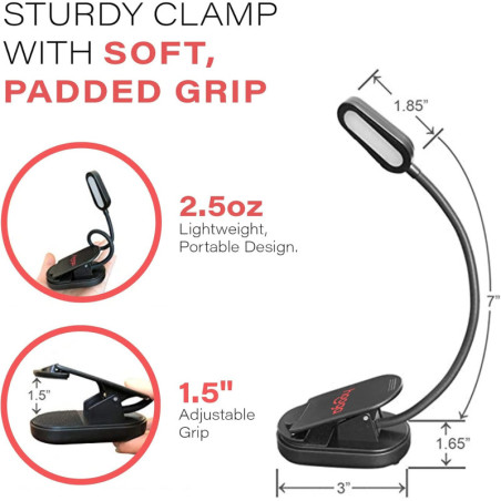 Hooga Red Book Light - Rechargeable 625nm Clip-On LED for Eye-Care Reading, No Blue Light, Perfect Gift