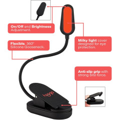 Hooga Red Book Light - Rechargeable 625nm LED Clip-On Eye Care Light