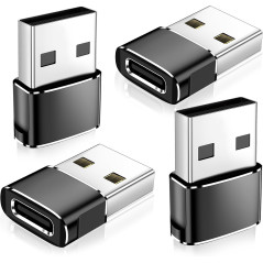 4-Pack USB to USB-C Adapters, Type-C Female to USB-A Male Charger Converters for iPhone, Samsung, AirPods & More