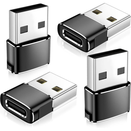 4-Pack USB to USB-C Adapters, Type-C Female to USB-A Male Charger Converters for iPhone, Samsung, AirPods & More