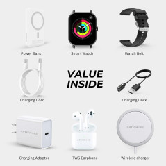 Artichoke 6-in-1 Tech Gift Set: 5000mAh Power Bank, Smart Watch, TWS Earphones – Perfect Birthday & Travel Gift