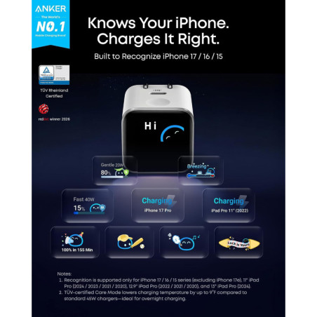 Anker Nano 45W USB-C Fast Charger for iPhone 17 – Smart Display Model