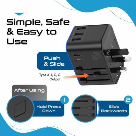 Adaptateur Voyage Ceptics 45W USB-A/C Universel & Polyvalent