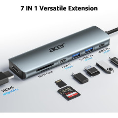 Acer 7-in-1 USB-C Hub Multi-Port Adapter for Laptop & Mac Devices