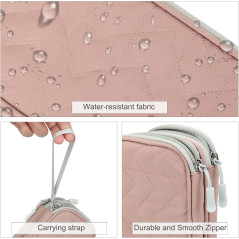 FYY Pink Quilted Travel Tech Pouch – Electronic Cable Organizer Case