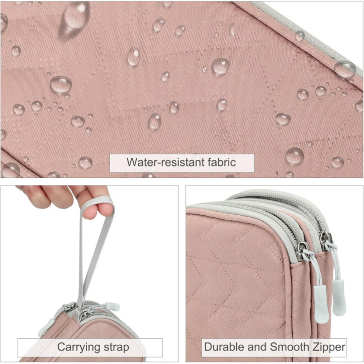 FYY Organisateur Électronique Rose Matelassé, Pochette Voyage Tech, Rangement Câbles Compact FYY Organisateur Électronique Rose Matelassé, Pochette Voyage Tech, Rangement Câbles Compact