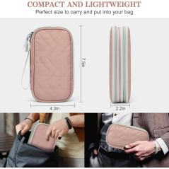 FYY Pink Quilted Travel Tech Pouch & Electronic Cable Organizer