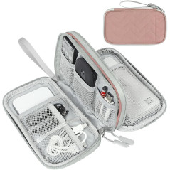 FYY Pink Quilted Travel Tech Pouch & Electronic Cable Organizer
